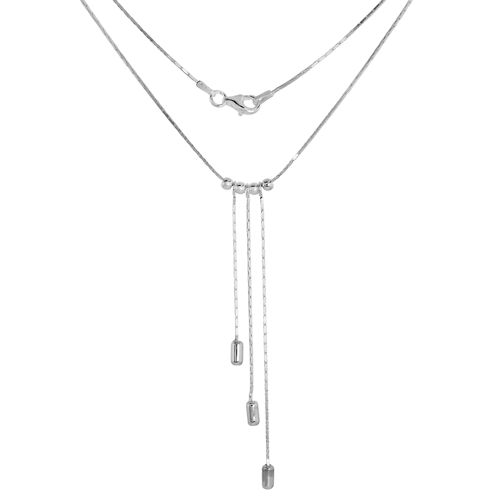 Sterling Silver Bead Drop Lariat Necklace for Women 3 Graduated Droplets Bead Spacers 16.5 inch Italy