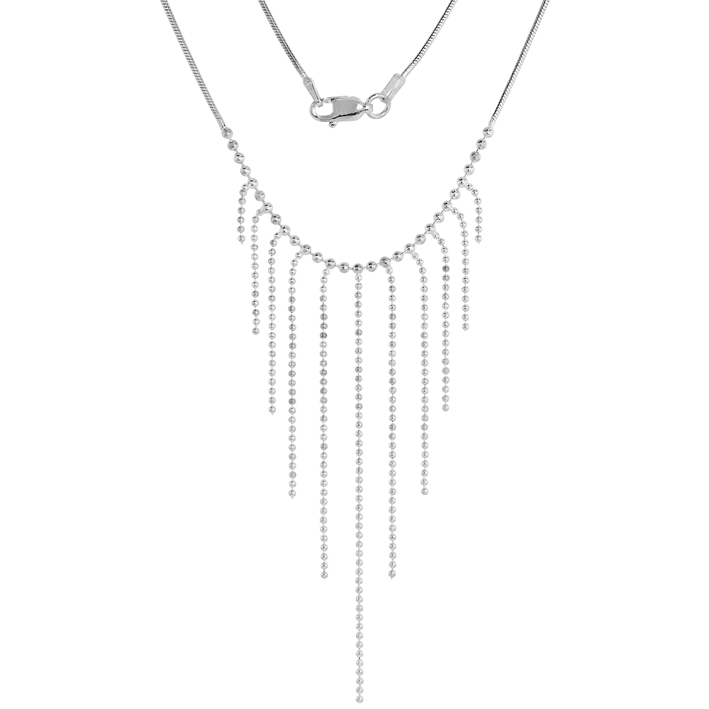 Sterling Silver Cleopatra Drop Necklace for Women 11 Graduated Bead Chain Droplets 17 inch Italy