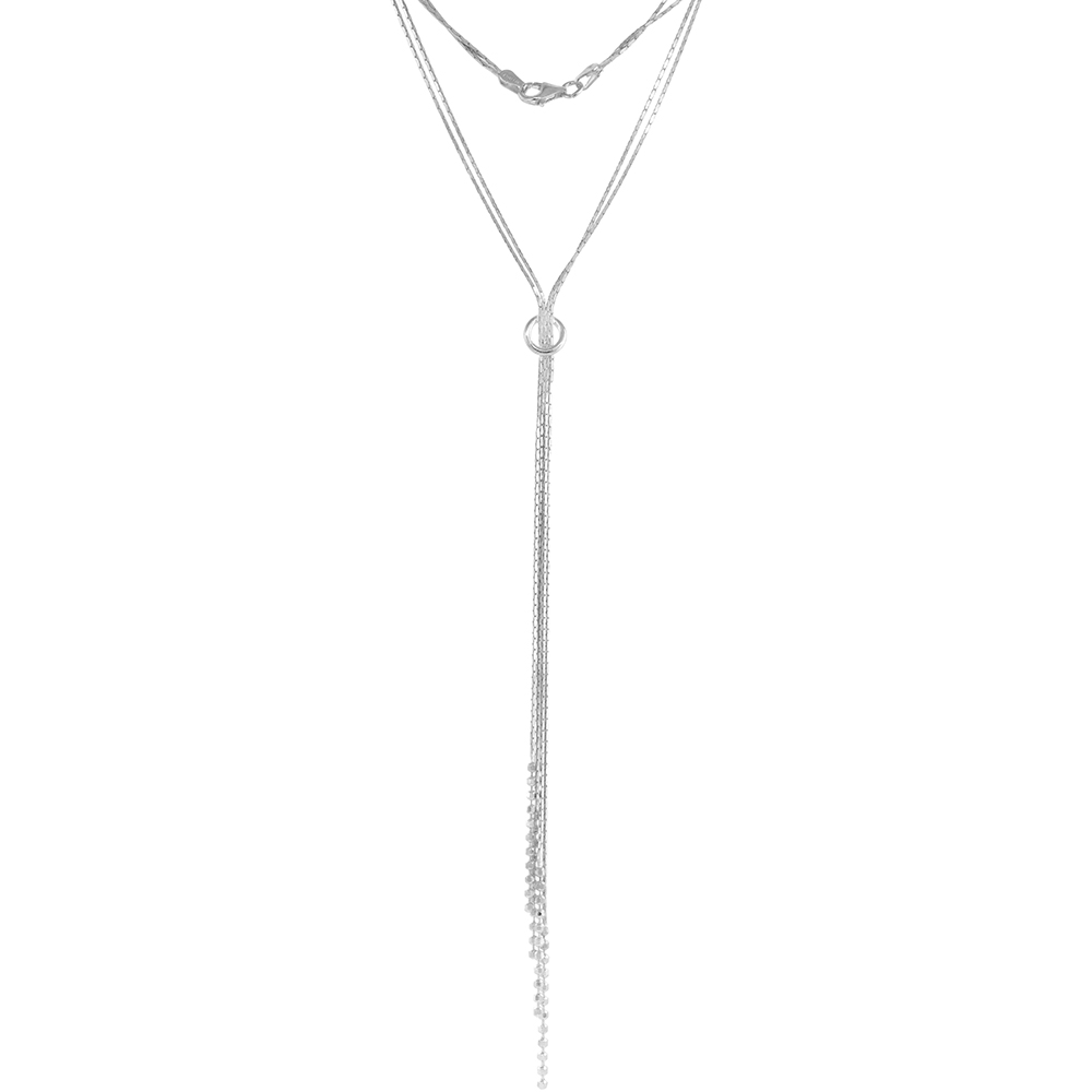 Sterling Silver 17 inch Lariat Necklace for women 4 Drops 6.5 inch Long Italy