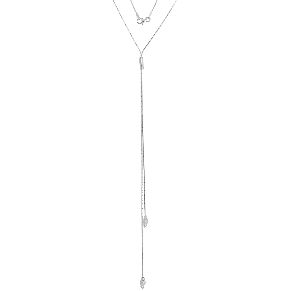 Sterling Silver 17 inch Lariat Necklace for women 9 inch Long Drops Stardust Bead Ends Italy