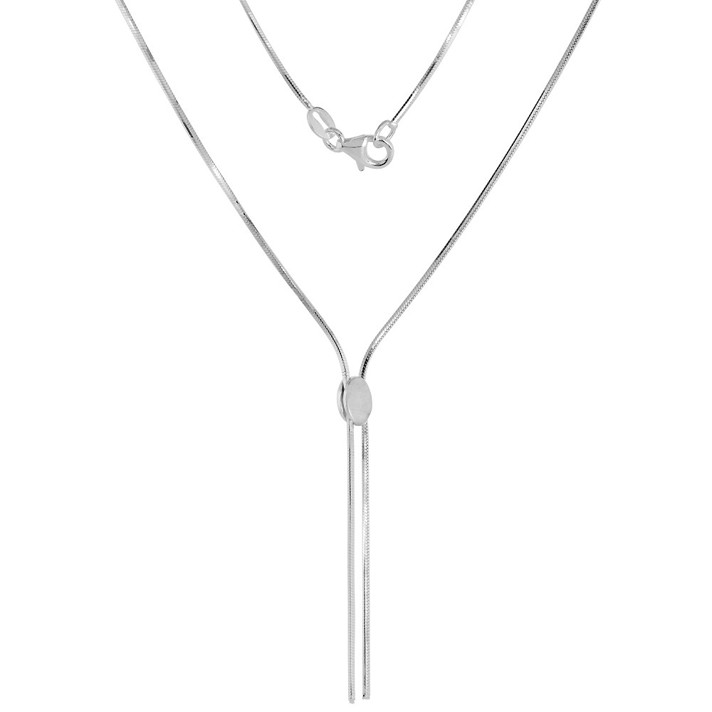 Sterling Silver 16 inch Lariat Necklace for Women Oval Bead Center 1.5 inch Drops Octagon Snake Chain Italy