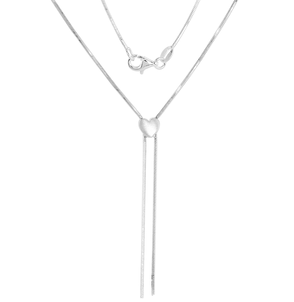 Sterling Silver 16 inch Heart Lariat Necklace for Women Bead Center 1.5 inch Drops Octagon Snake Chain Italy