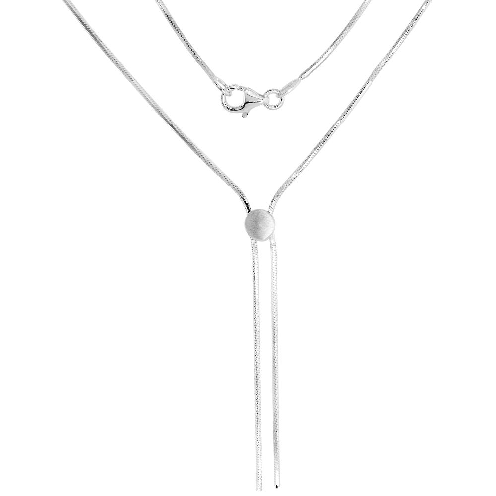 Sterling Silver 16 inch Lariat Necklace for Women Round Bead Center 1.5 inch Drops Octagon Snake Chain Italy