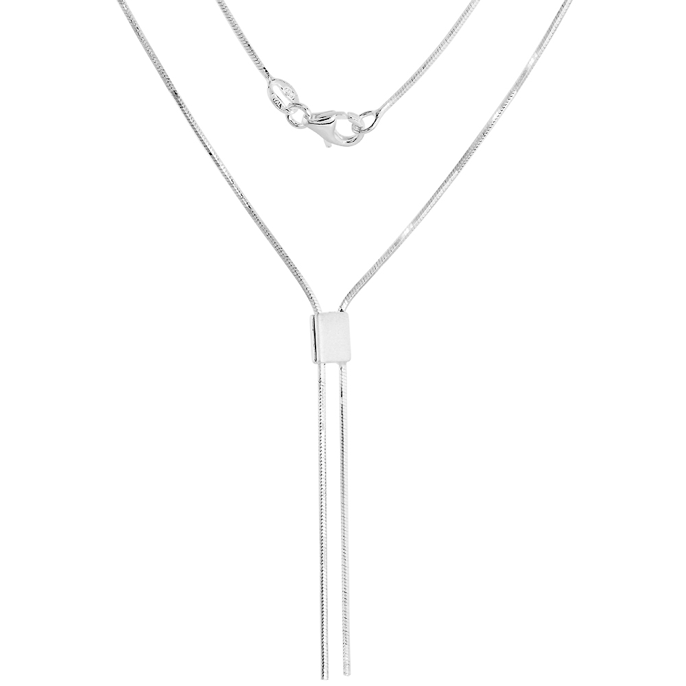 Sterling Silver 16 inch Lariat Necklace for Women Rectangular Bead Center 1.5 inch Drops Octagon Snake Chain Italy