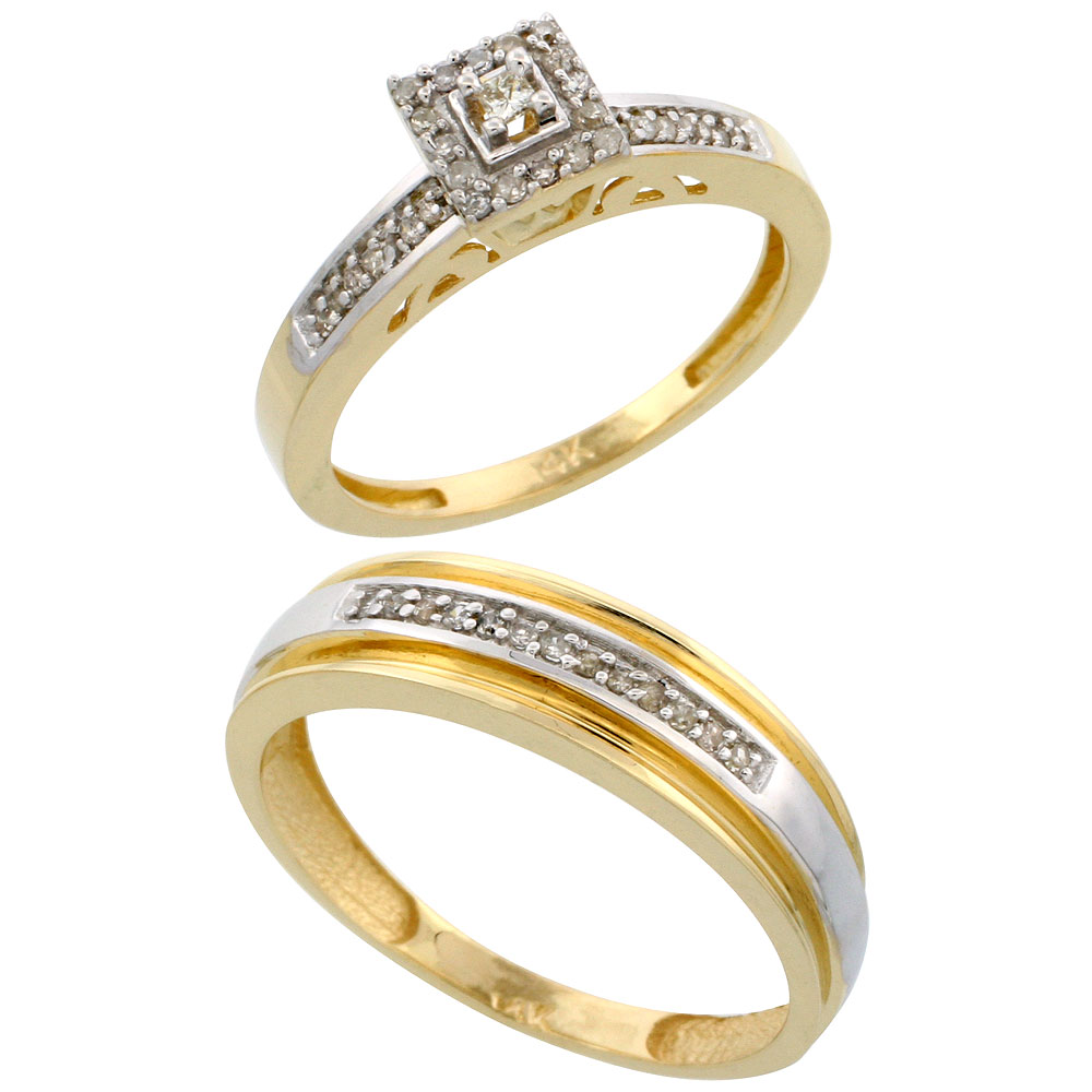 14k Gold 2-Piece Diamond Ring Set ( Engagement Ring &amp; Man&#039;s Wedding Band ), w/ 0.25 Carat Brilliant Cut Diamonds, ( 2. 5mm; 6mm ) wide