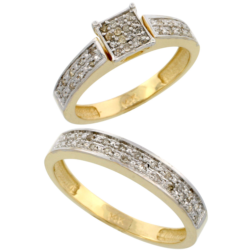 14k Gold 2-Piece Diamond Ring Set ( Engagement Ring &amp; Man&#039;s Wedding Band ), w/ 0.24 Carat Brilliant Cut Diamonds, 5/32 in. (4mm) wide