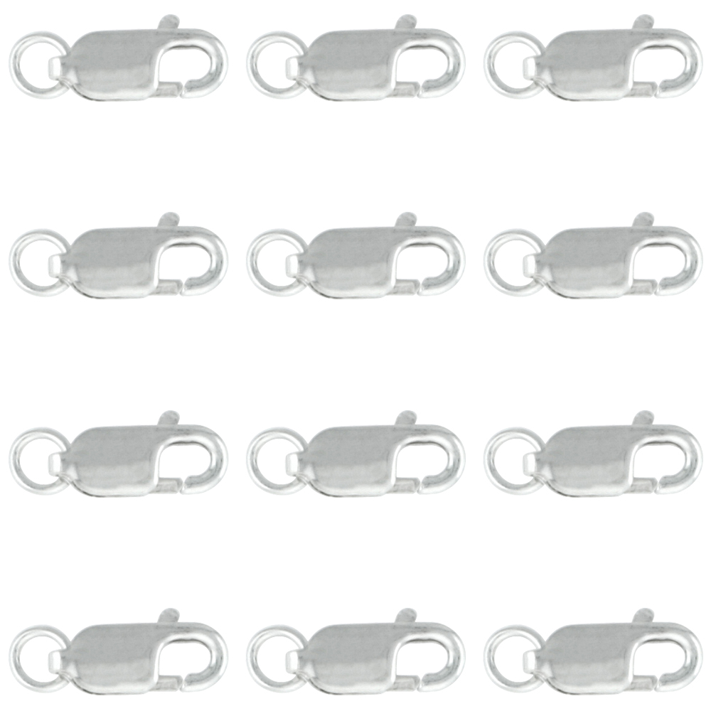 12-PCS SMALL STERLING SILVER 10 MM LOBSTER CLAW CLASP FOR JEWELRY MAKING & REPAIRS OPEN JUMP RING