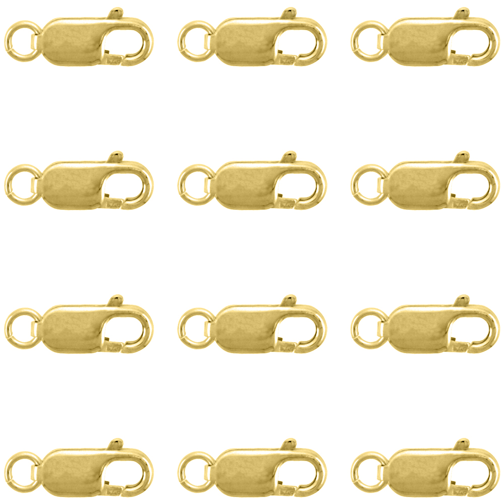 12-PCS GOLD PLATED STERLING SILVER 14 MM LOBSTER CLAW CLASP FOR JEWELRY MAKING & REPAIRS OPEN JUMP RING