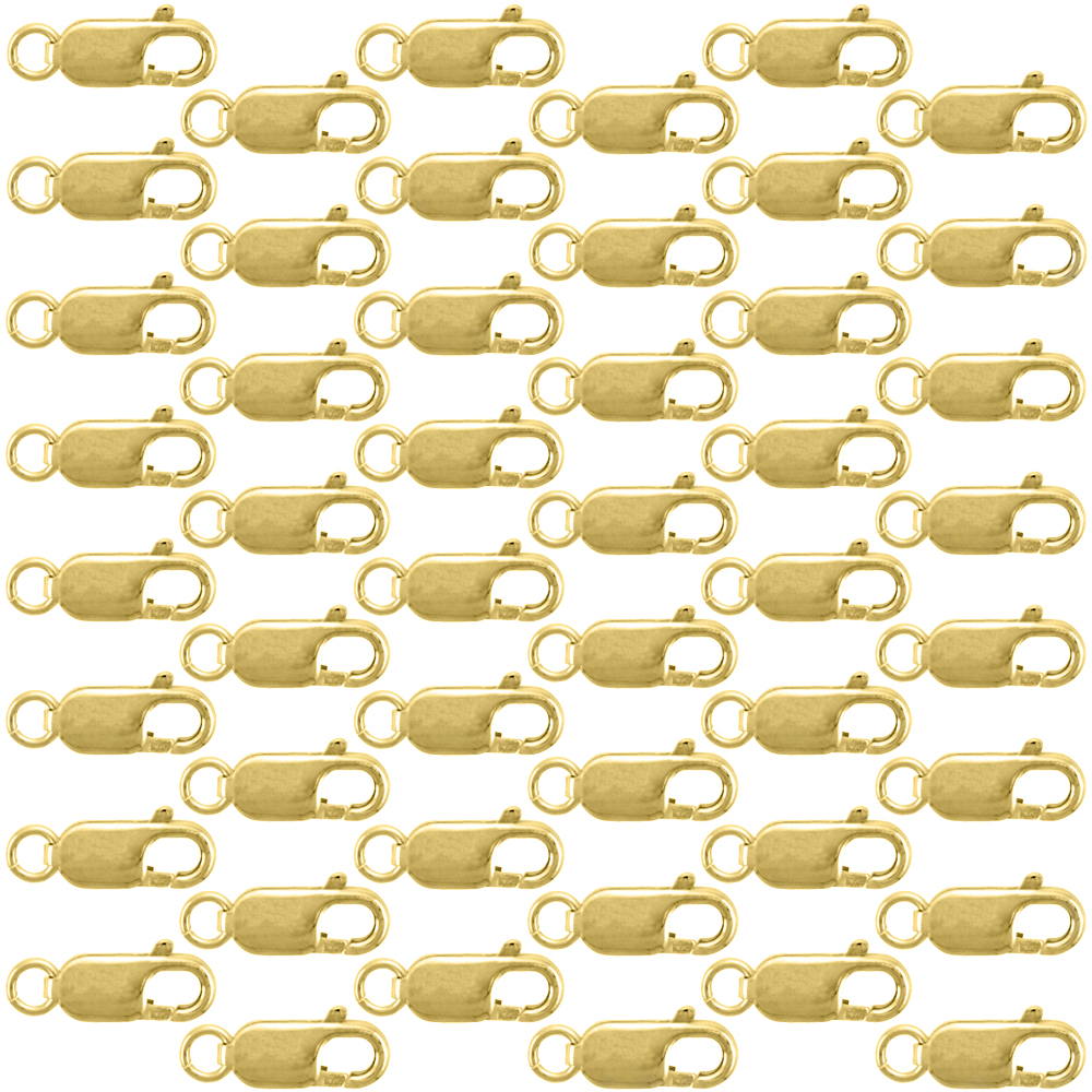 48-PCS GOLD PLATED STERLING SILVER 14 MM LOBSTER CLAW CLASP FOR JEWELRY MAKING & REPAIRS OPEN JUMP RING