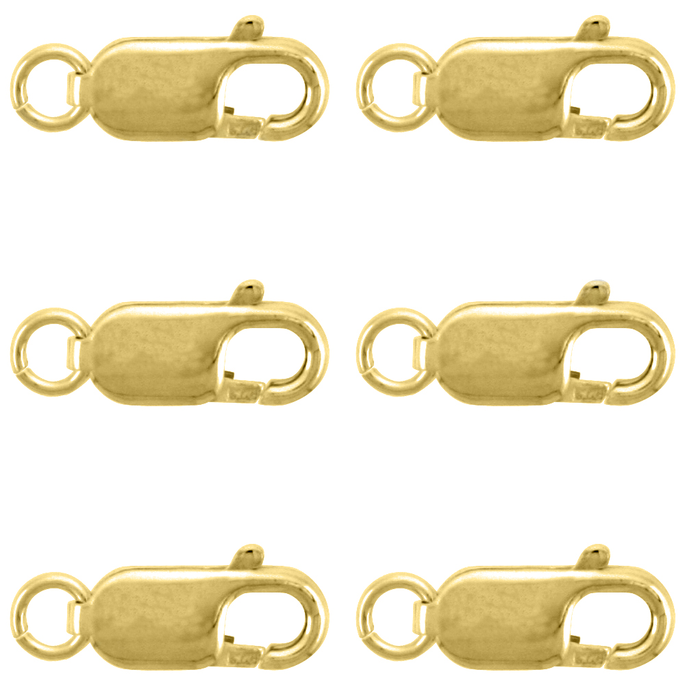 6-PCS GOLD PLATED STERLING SILVER 14 MM LOBSTER CLAW CLASP FOR JEWELRY MAKING & REPAIRS OPEN JUMP RING