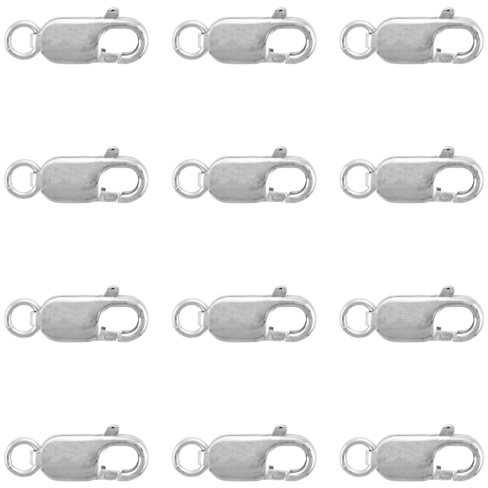 12-PCS STERLING SILVER 14 MM LOBSTER CLAW CLASP FOR JEWELRY MAKING & REPAIRS OPEN JUMP RING