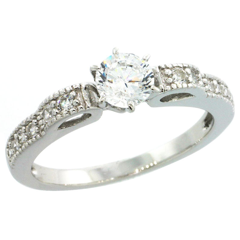 Sterling Silver Vintage Style Cubic Zirconia Engagement Ring Round � ct Center, sizes 6-9