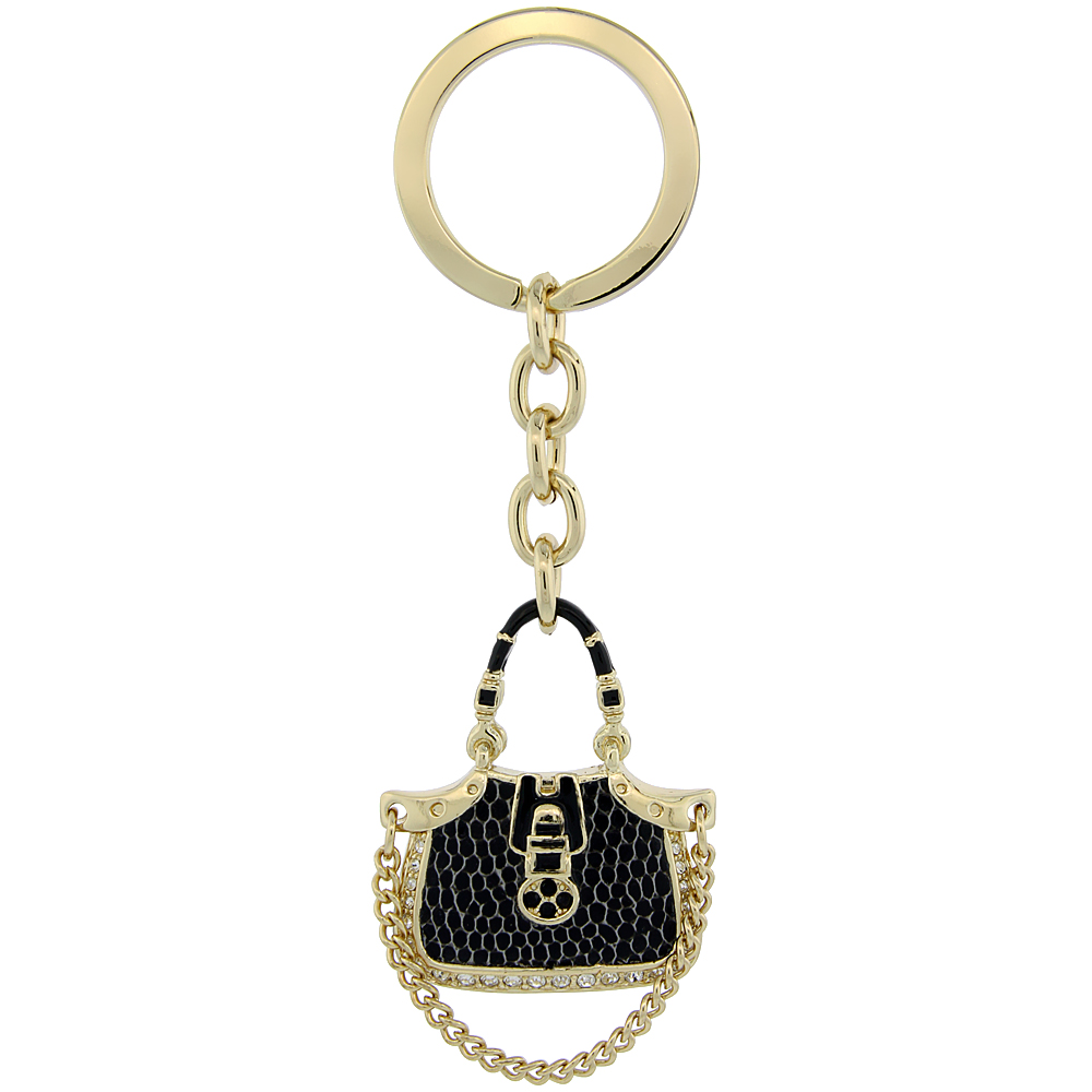 SABRINA SILVER GOLD TONE JEWELED PURSE KEY CHAIN CRYSTAL KEY RING FOR WOMEN AUSTRIAN ELEMENTS 4 INCHES LONG