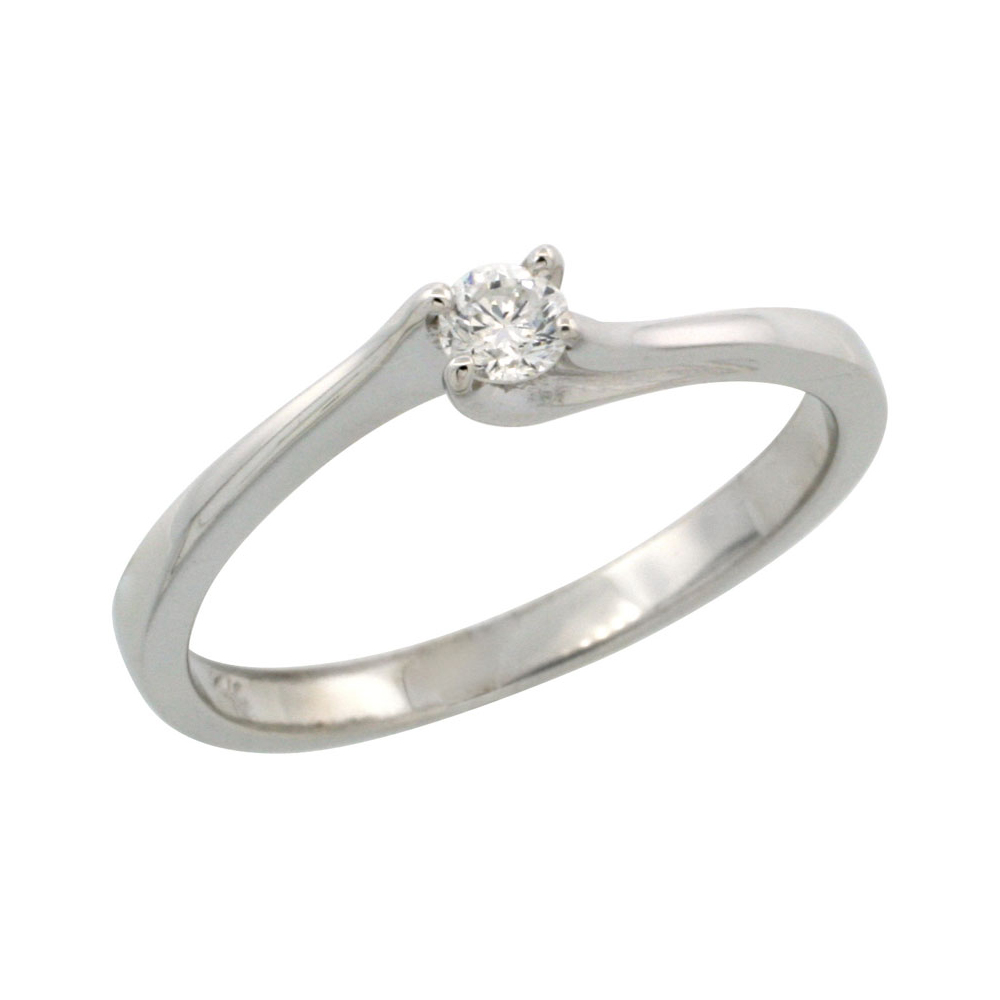 10k White Gold (3.2mm Stone) Solitaire Engagement Diamond Ring w/ 0.14 Carat Brilliant Cut Diamond (Color:G-H; Clarity:SI1-VS1),