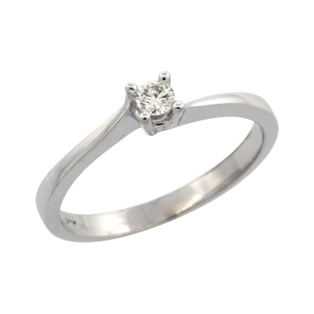 10k White Gold (3.2mm Stone) Solitaire Engagement Diamond Ring w/ 0.14 Carat Brilliant Cut Diamond (Color:G-H; Clarity:SI1-VS1), 3/32 in. (2mm) wide