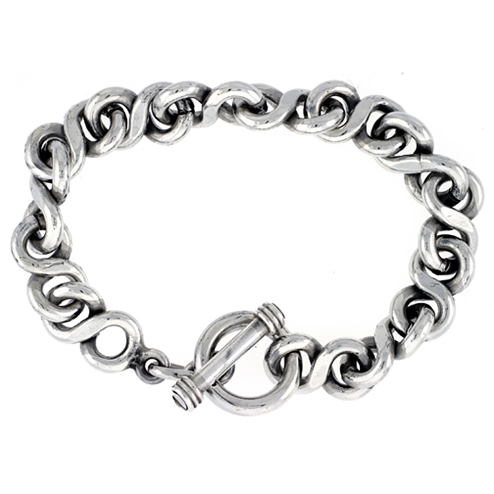 STERLING SILVER LARGE ROLO LINK BRACELET SIZES 8, 8.5 & 9 INCH