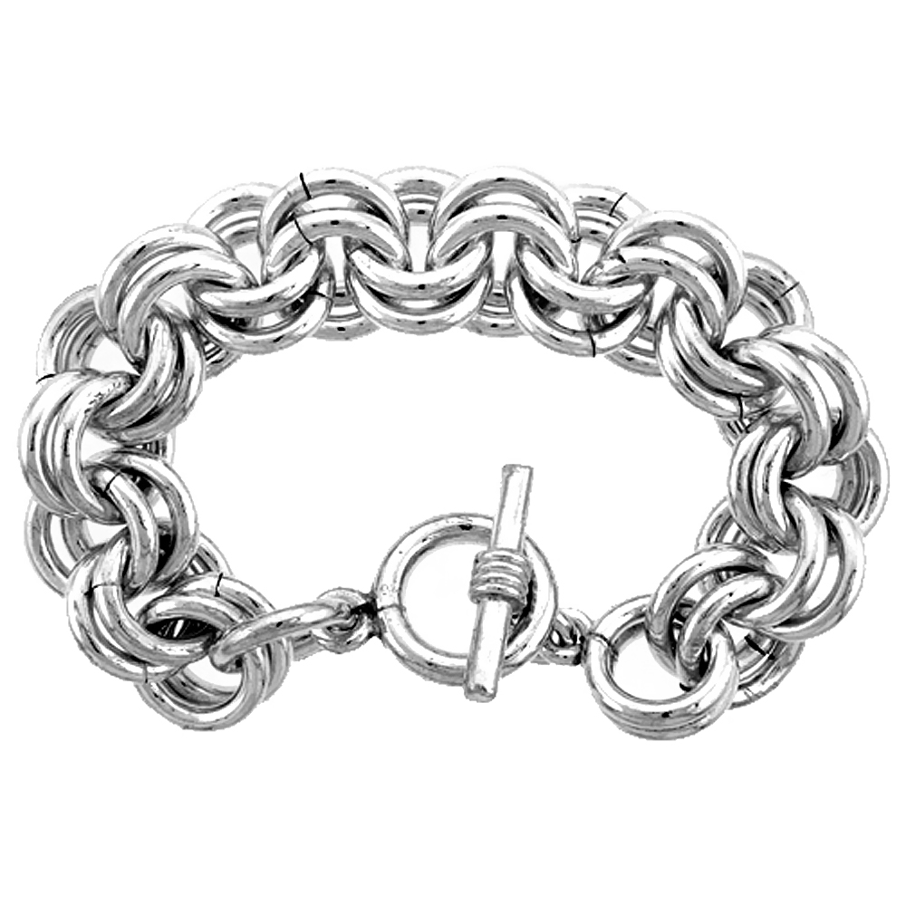 STERLING SILVER LARGE HEAVY DOUBLE ROLO LINK BRACELET SIZES 8, 8.5 & 9 INCH