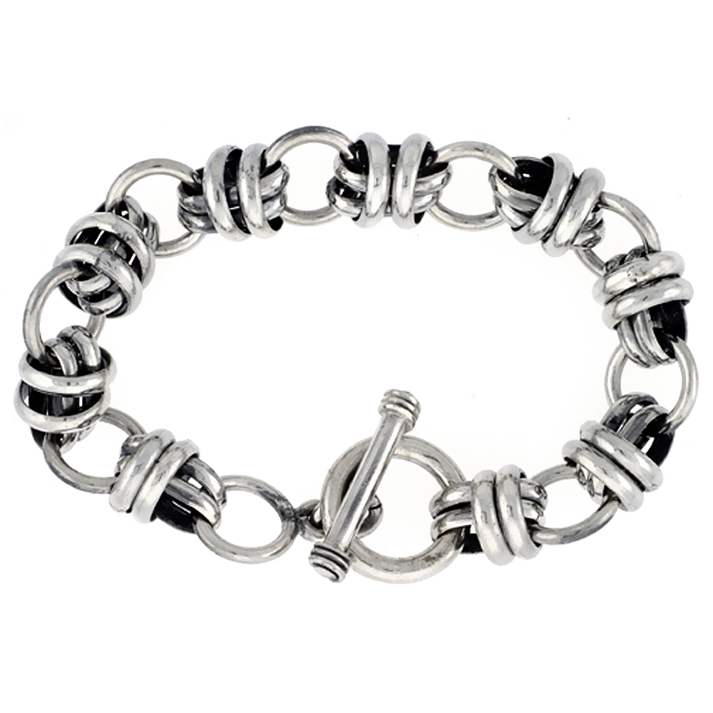 STERLING SILVER LARGE WRAPPED OVAL & ROUND LINK BRACELET SIZES 8, 8.5 & 9 INCH