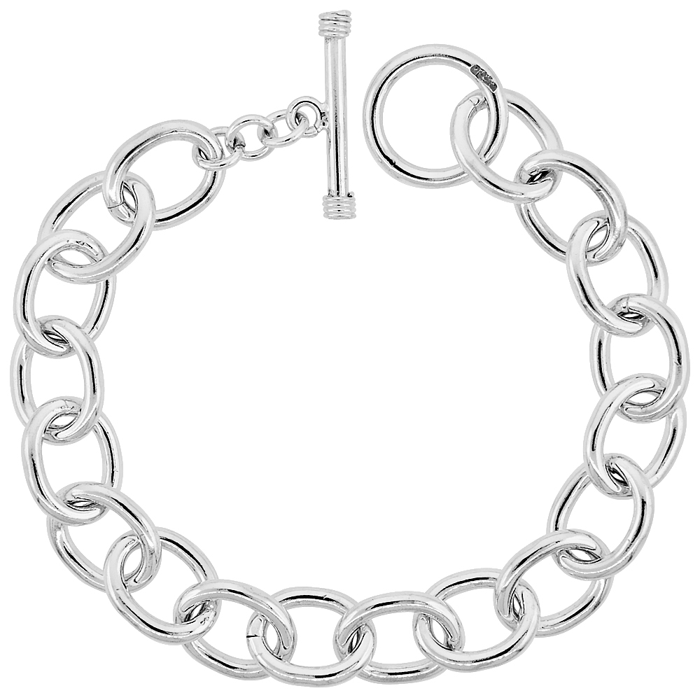 STERLING SILVER LARGE OVAL CHAIN LINK BRACELET SIZES 8, 8.5 & 9 INCH