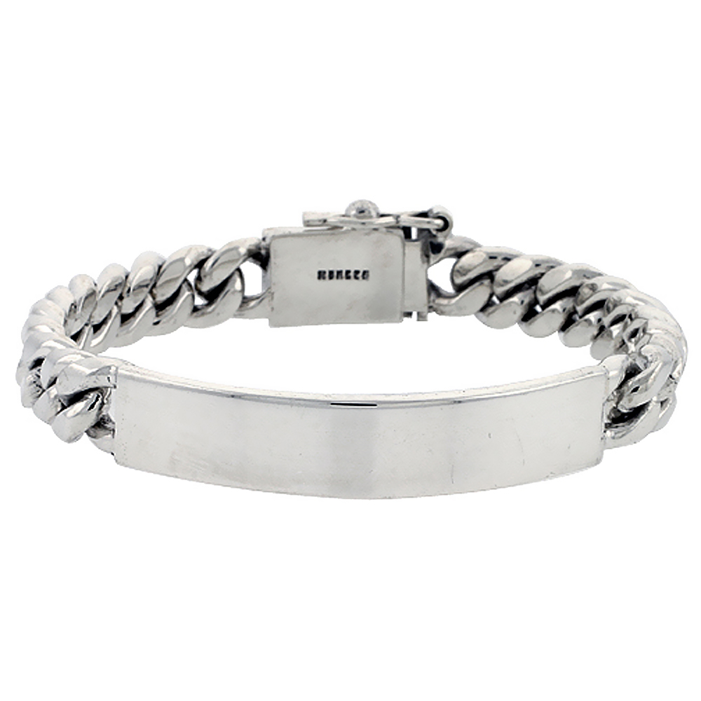 Link Bracelets Sterling Silver Cuban Curb Link Men S Id Bracelet 1 2 Inch Wide Sizes 8