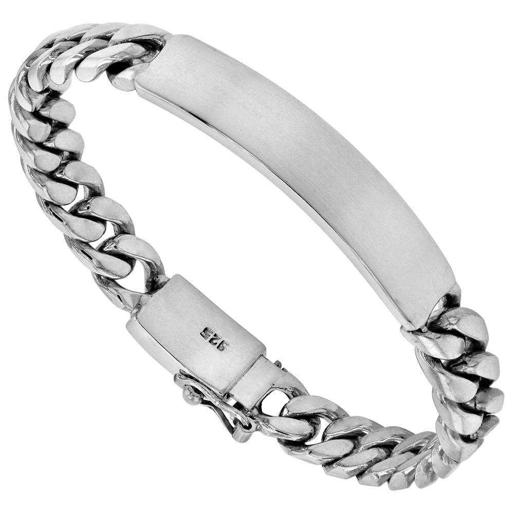 11mm Sterling Silver Miami Cuban Link ID Bracelet for Men Tight Link Monogrammable Box Clasp Polished Finish Handmade sizes 8, 8.5 & 9 inch