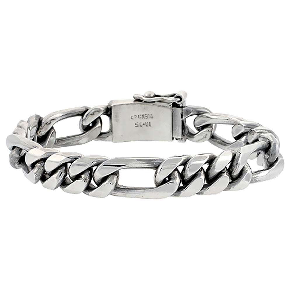 Gent&#039;s Sterling Silver Figaro Link Bracelet all Handmade 1/2 inch wide, sizes 8, 8.5 &amp; 9 inch