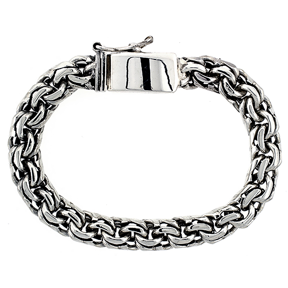 Gent's Sterling Silver Garibaldi Link Bracelet Handmade 3/8 inch wide, sizes 8, 8.5 & 9 inch