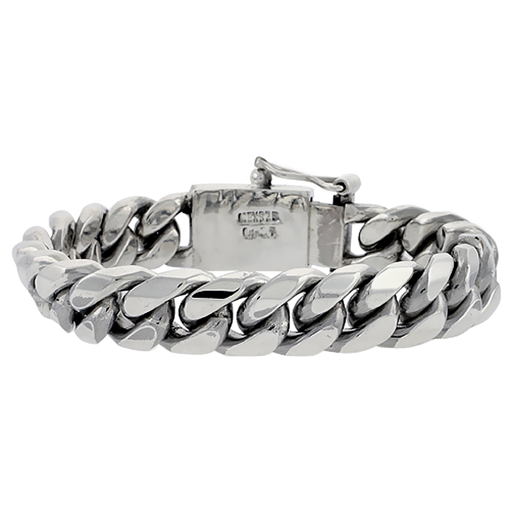 Gent&#039;s Sterling Silver Cuban Link Bracelet Handmade 1/2 inch wide, sizes 8, 8.5 &amp; 9 inch
