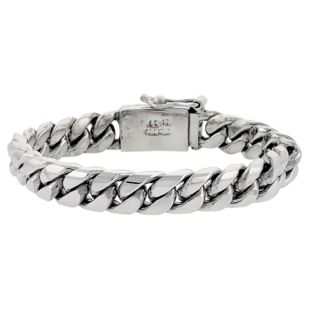 GENT'S STERLING SILVER CUBAN LINK BRACELET HANDMADE 1/2 INCH WIDE, SIZES 8, 8.5 & 9 INCH