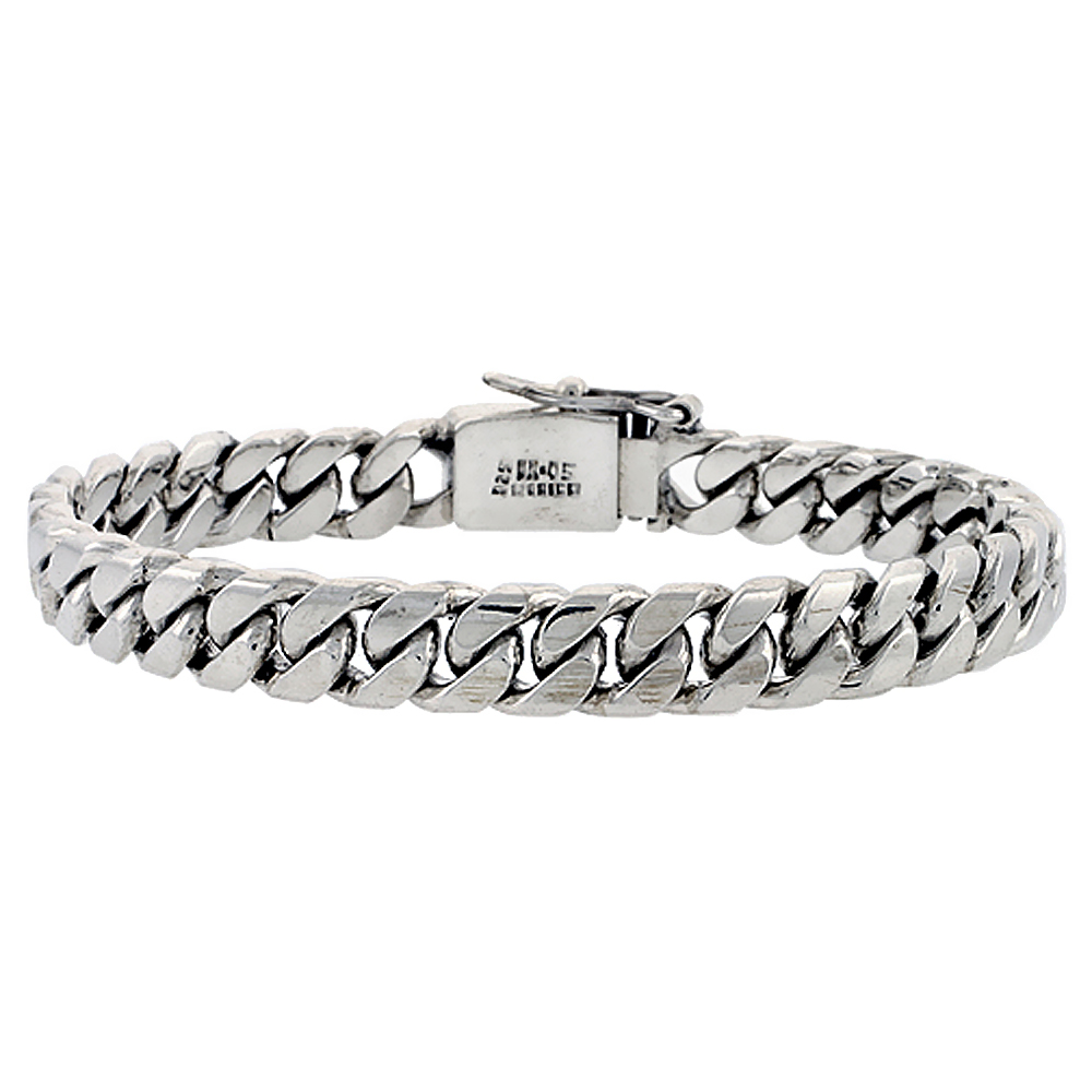 GENT'S STERLING SILVER CUBAN LINK BRACELET HANDMADE 3/8 INCH WIDE, SIZES 8, 8.5 & 9 INCH