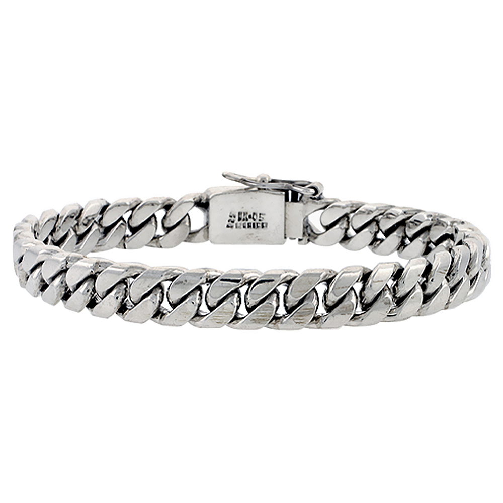 Sterling Silver Curb Cuban Link Belt Buckle Bracelet sizes 8, 8.5 &amp; 9 inch 5/8 inch wide, sizes 8 inch, 8 1/2 inch &amp; 9 inch