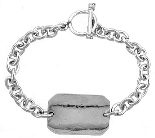 Sterling Silver Medical Emergency Bracelet Rectangular Plaque Toggle Clasp 3/4 inch wide, sizes 8, 8 1/2 &amp; 9 inch