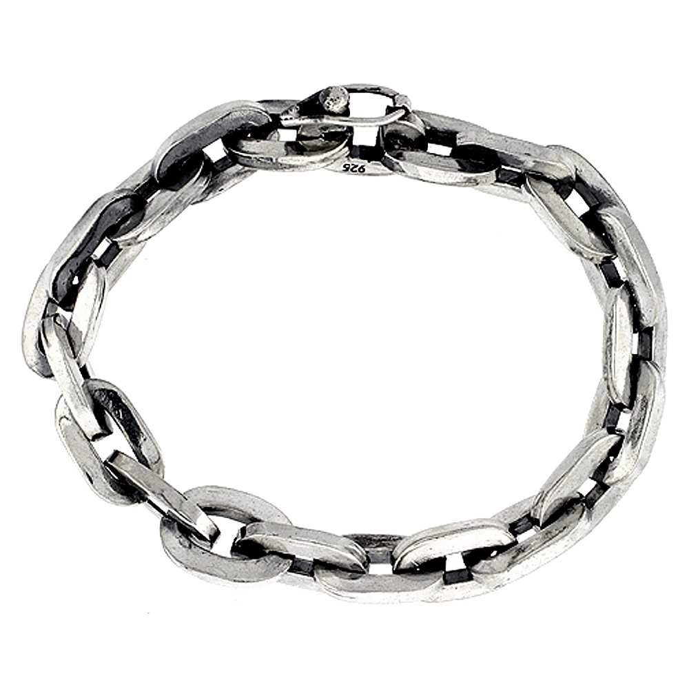Sterling Silver Heavy Square Cable Link Bracelet 3/8 inch wide, sizes 8, 8.5 & 9 inch