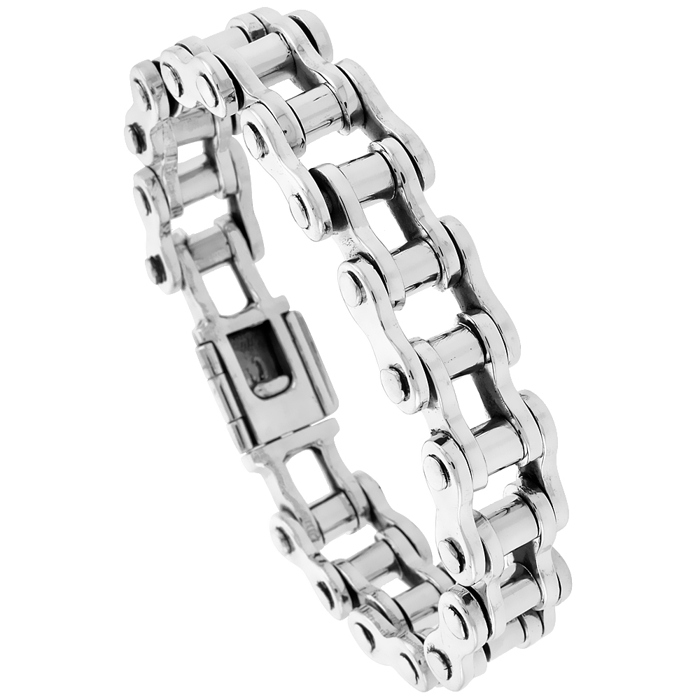 Sterling Silver Bicycle Chain Bracelet Handmade 1/2 inch (14 mm) Very Wide, sizes 8, 8.5 &amp; 9 inch