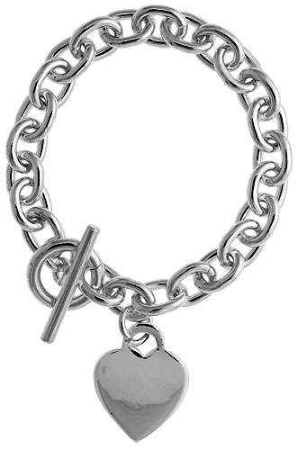 Sterling Silver Heart Tag Bracelet Oval Links Heavy Weight Handmade &amp; Matching Necklaces, sizes 7.5, 8 &amp; 18 inch