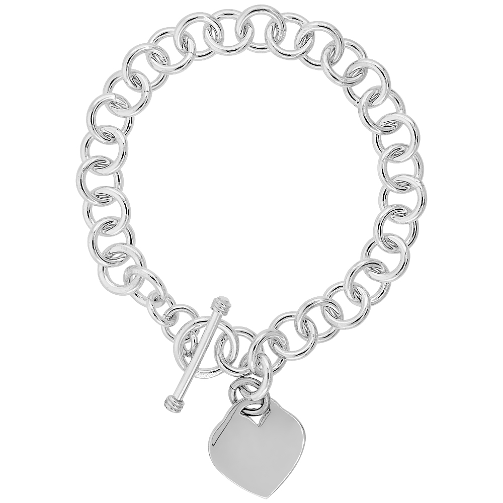SMALL 7MM ROUND LINK STERLING SILVER HEART TAG SOLID HANDMADE BRACELETS AND NECKLACES SIZES 7 8 & 18 INCH