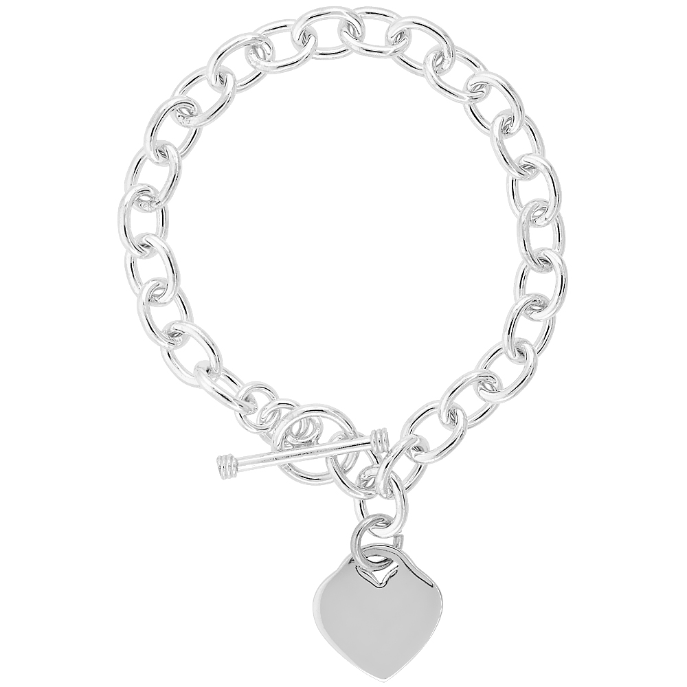 Sterling Silver Oval Link Rolo w/ Heart Tag Handmade Bracelets and Necklaces, sizes 7, 8 & 18 inch