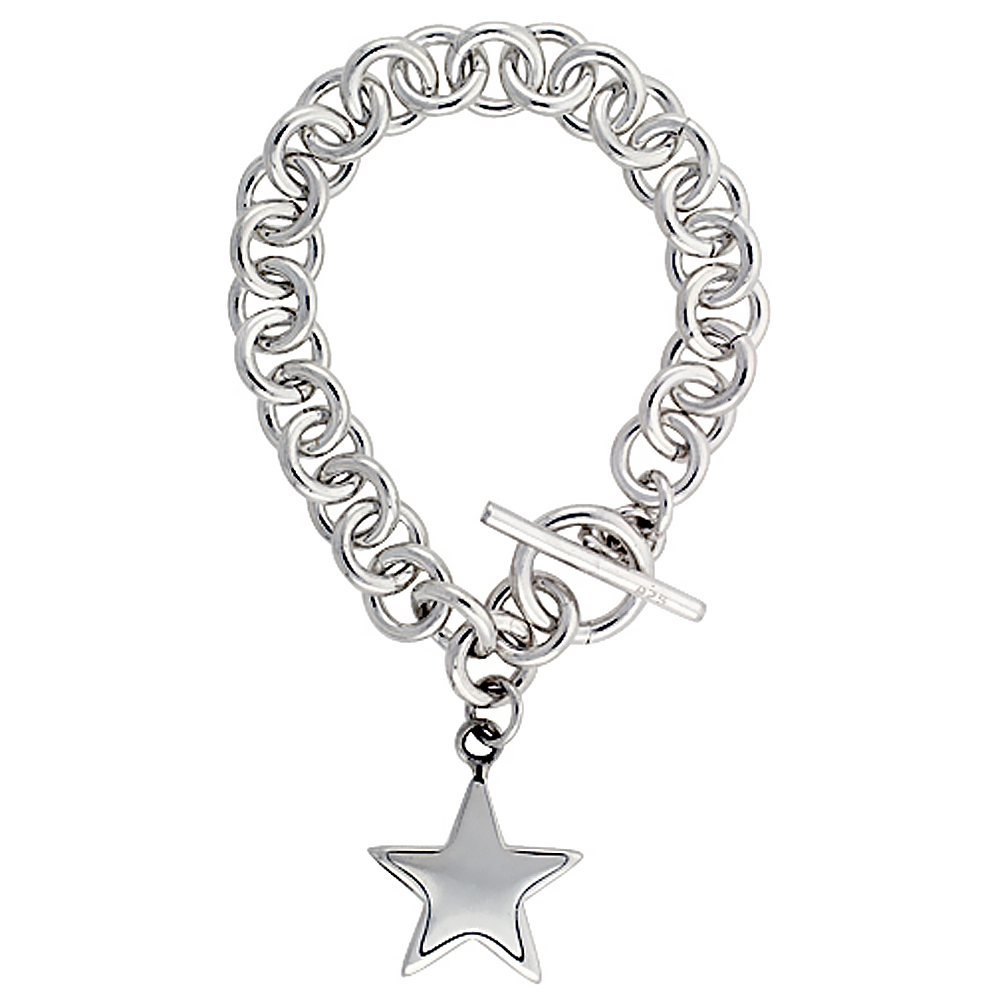 Sterling Silver Heavy Round Rolo Link w/ Star Tag Bracelets and Necklaces, sizes 7, 8 & 18 inch