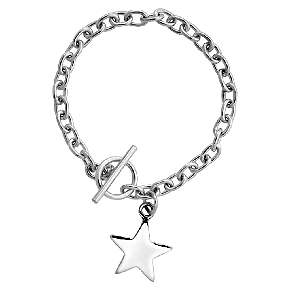 STERLING SILVER OVAL ROLO LINK W/ STARTAG BRACELETS AND NECKLACES , SIZES 7, 8 & 18 INCH