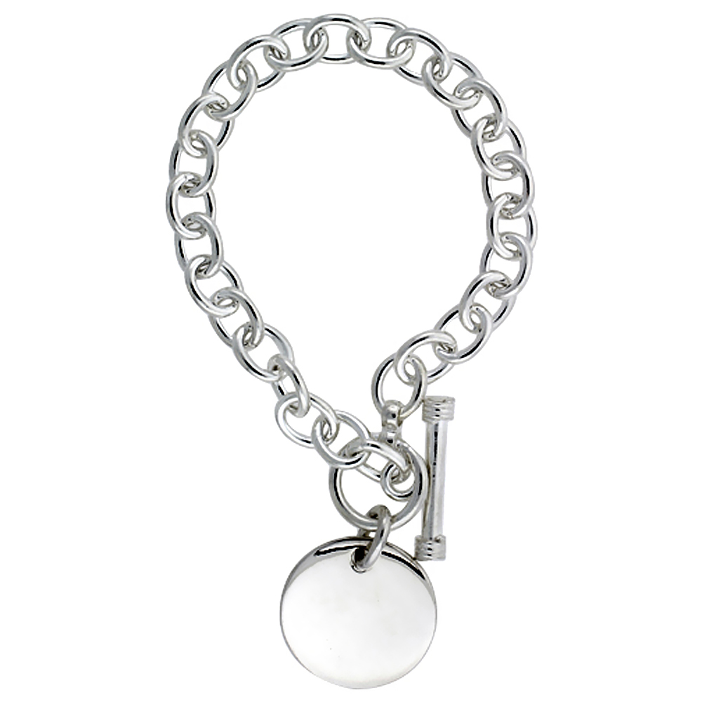 Sterling Silver Heavy Oval Rolo Link w/ Round Disc Necklaces and Bracelets, sizes 7, 8 & 18 inch