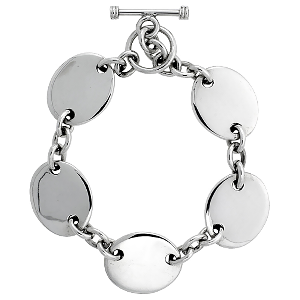 STERLING SILVER HEAVY ROLO LINK W/ OVAL TAG BRACELETS AND NECKLACES, SIZES 7, 8 & 18 INCH