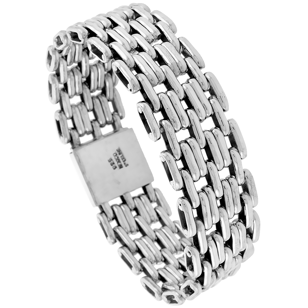 STERLING SILVER LARGE HANDMADE PANTERA TYPE BRACELET 3/4 INCH WIDE, SIZES 8, 8.5 & 9 INCH