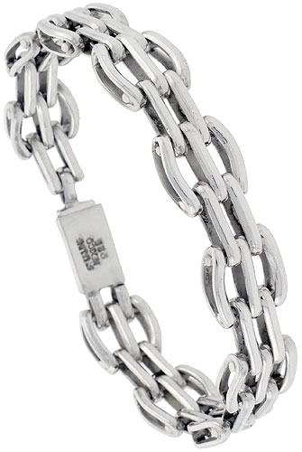 Sterling Silver Curvy Bar Link Bracelet 3/4 inch wide, sizes 8, 8.5 &amp; 9 inch