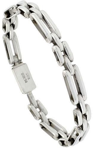 Sterling Silver Bar Link Bracelet 5/16 inch wide, sizes 8, 8.5 &amp; 9 inch