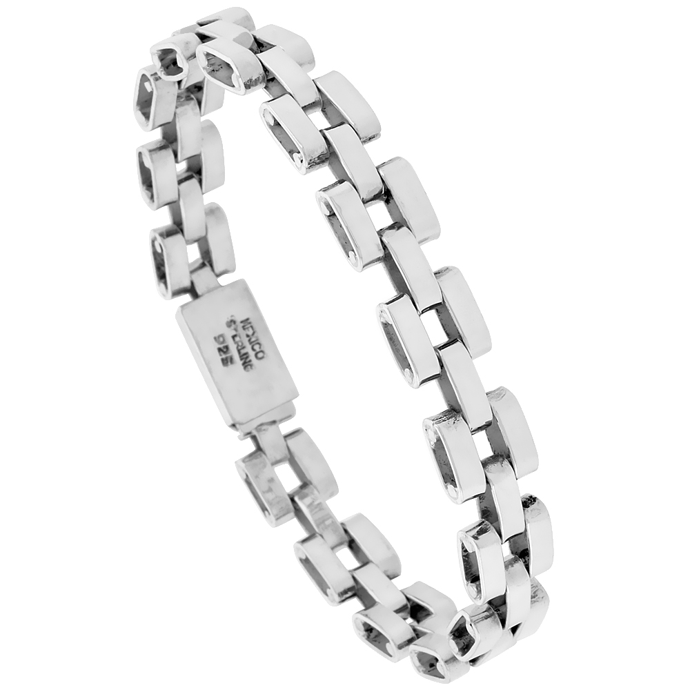 STERLING SILVER PANTERA TYPE LINK BRACELET 3/8 INCH WIDE, SIZES 8, 8.5 & 9 INCH