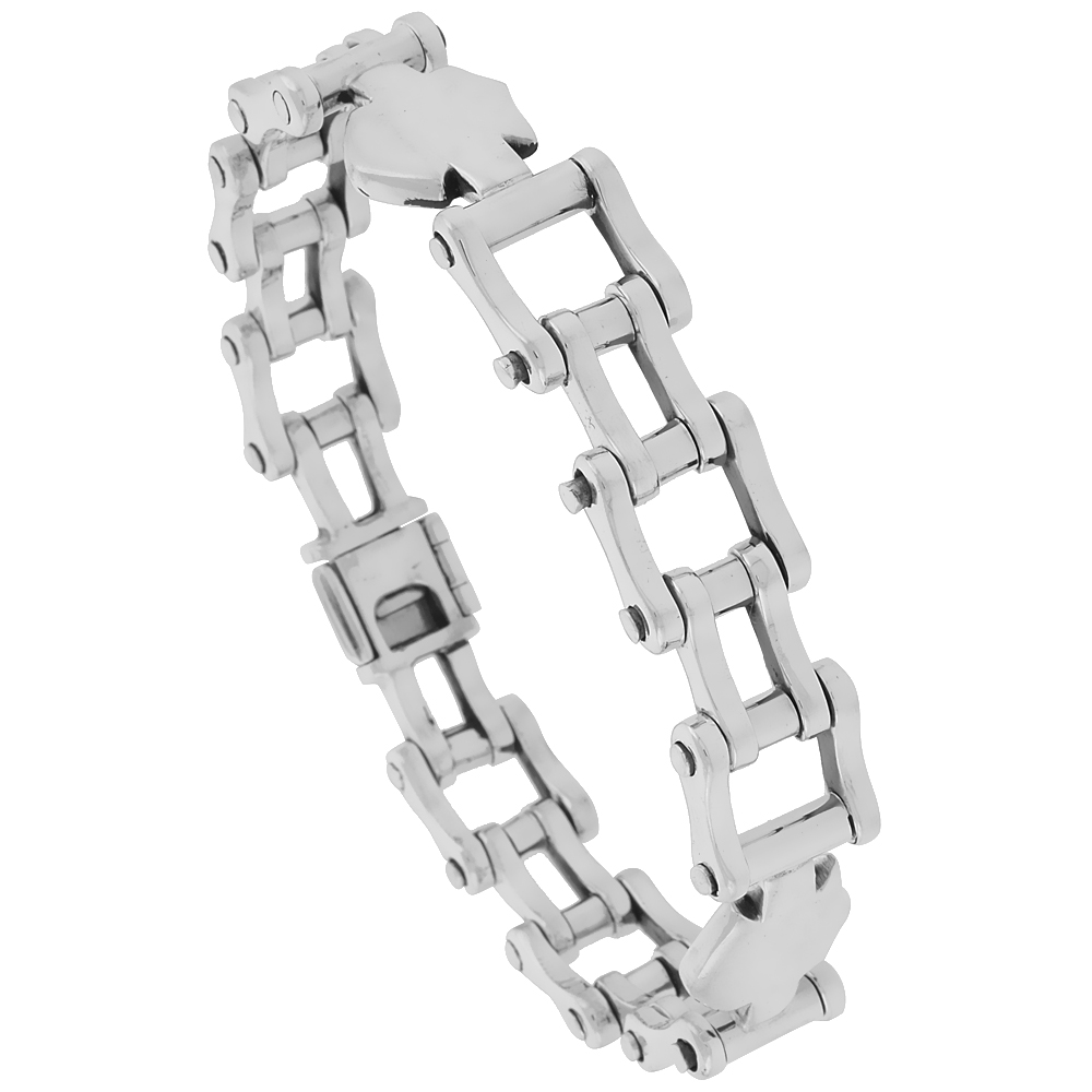 STERLING SILVER BICYCLE CHAIN LINK BRACELET 1/2 INCH WIDE, SIZES 8, 8.5 & 9 INCH