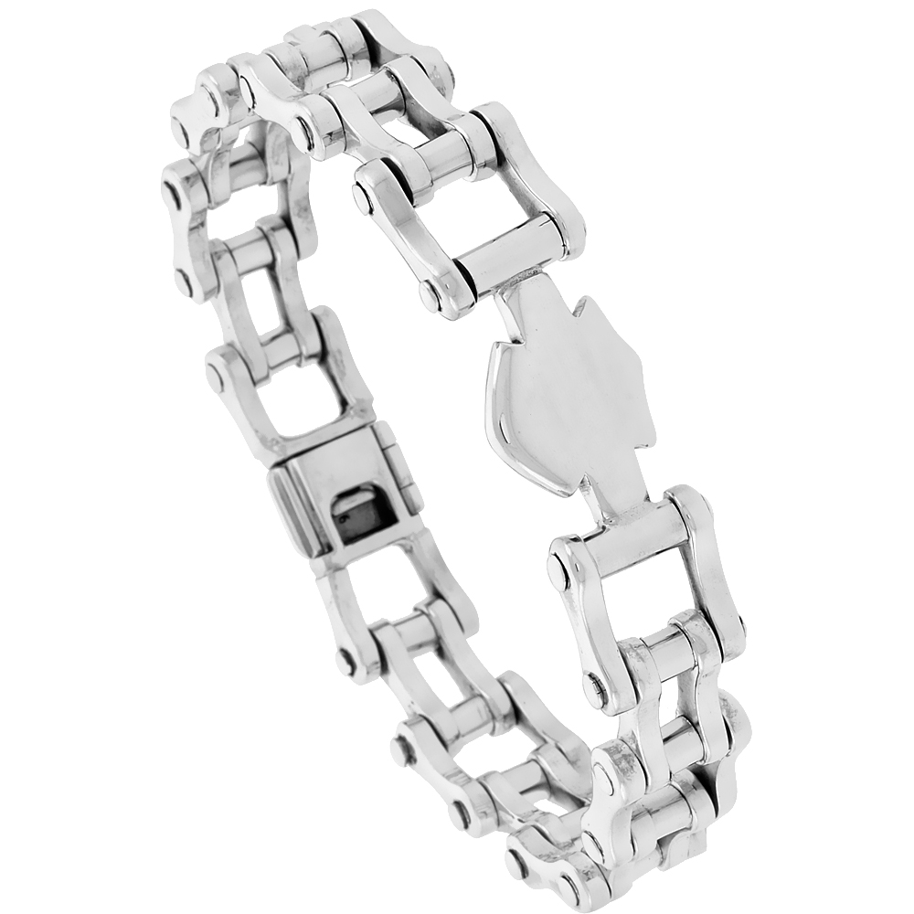 STERLING SILVER BICYCLE CHAIN LINK BRACELET 1/2 INCH WIDE, SIZES 8, 8.5 & 9 INCH