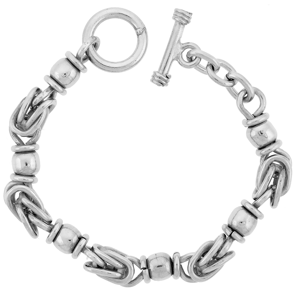 Sterling Silver Link Bracelet Toggle Clasp Handmade 3/8 inch wide, sizes 8, 8.5 & 9 inch 
