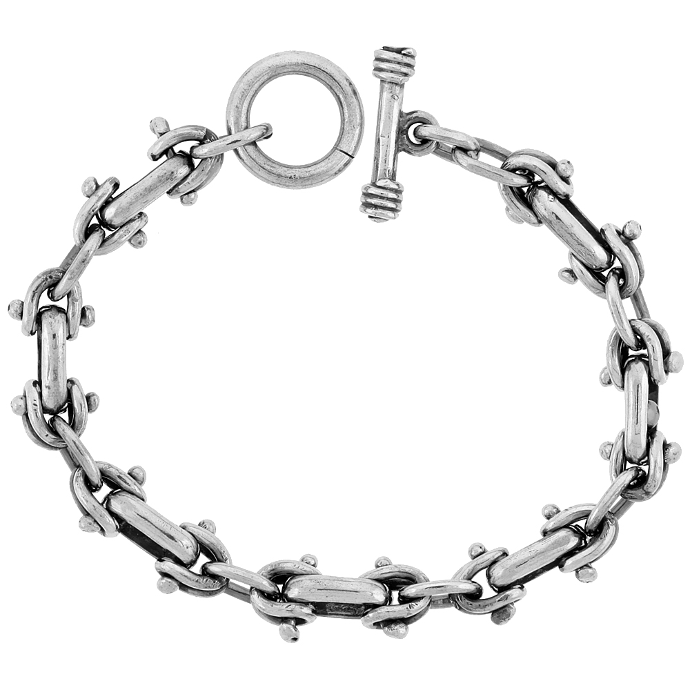 STERLING SILVER HORSESHOE LINK BRACELET TOGGLE CLASP HANDMADE 1/2 INCH WIDE, SIZES 8, 8.5 & 9 INCH