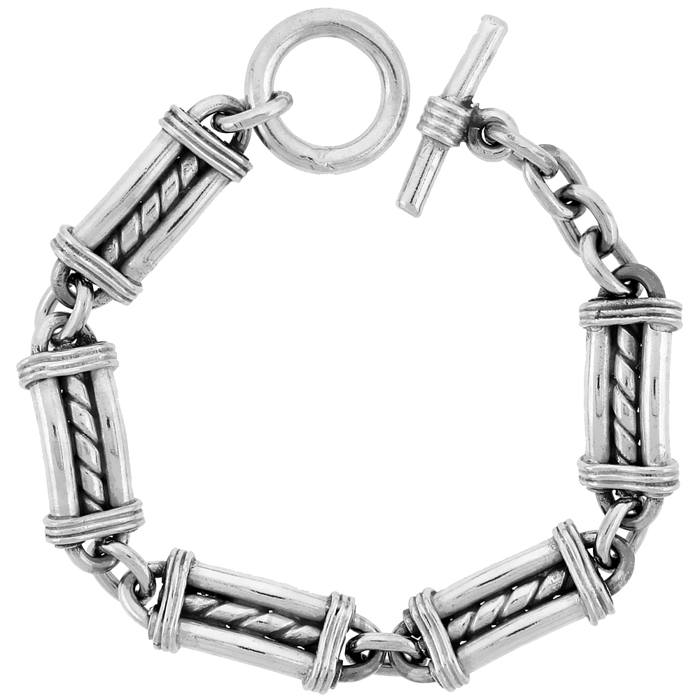 Sterling Silver Bullet Chain Link Bracelet Toggle Clasp Handmade 1/2 inch wide, sizes 8, 8.5 &amp; 9 inch